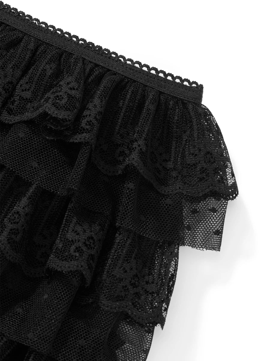 Women Mesh Lace Bloomer Shorts Y2k Layered Ruffle Frilly Booty Shorts Fairy Bowknot Sexy Boy Shorts