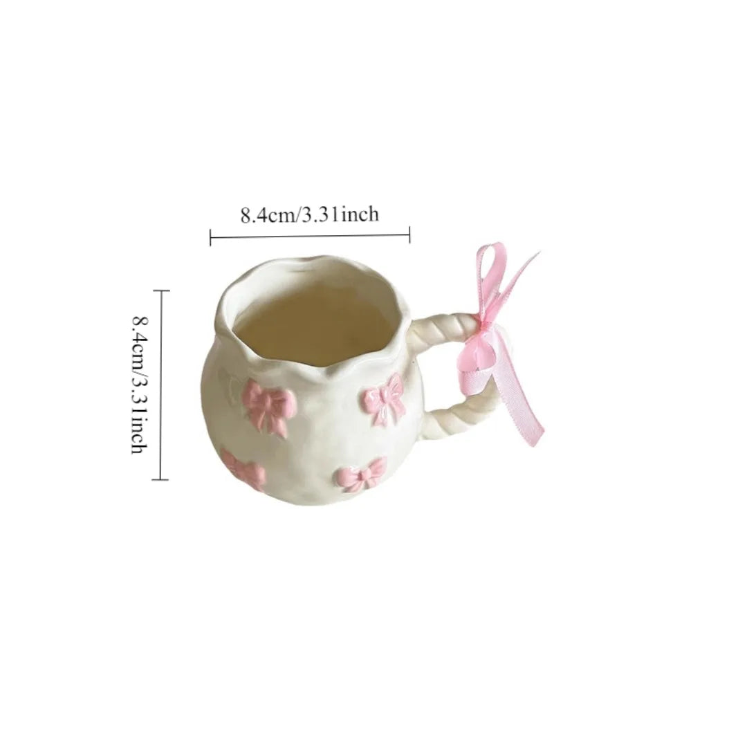Simple Luxury Handmade Irregular Pink Three-Dimensional Bow Art Ceramic Cups