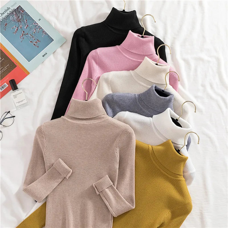 Women Fall Turtleneck Sweater Knitted Soft Pullovers Cashmere Jumpers Basic Soft Sweaters For Women Autumn Winter