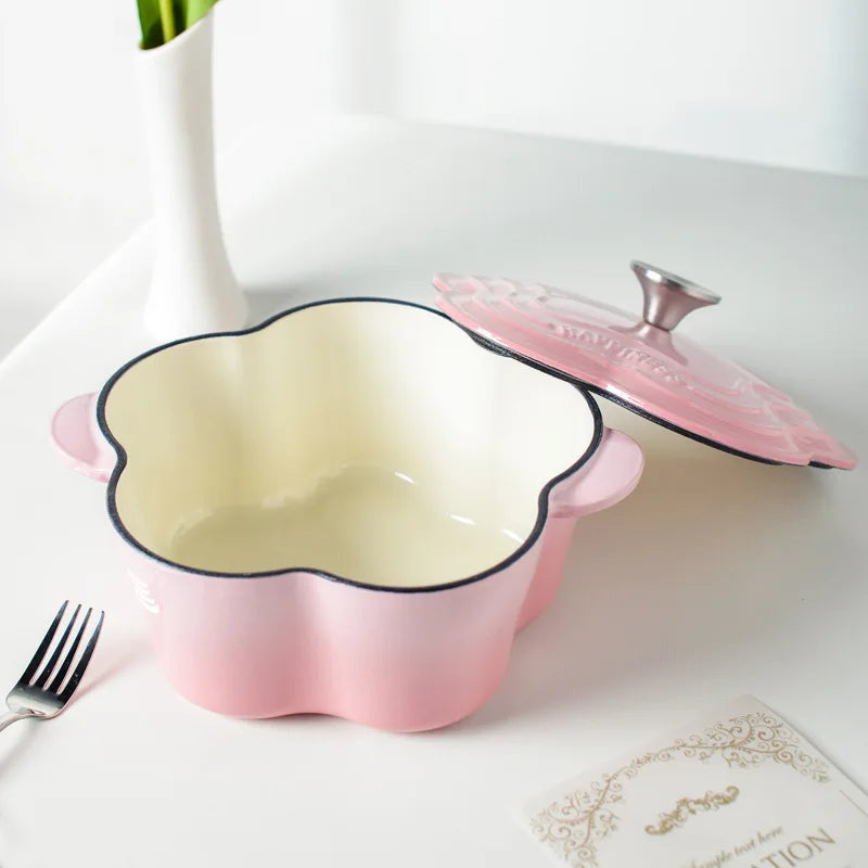 Petal Cast Iron Pots Dutch Oven Binaural Enamel Pot for Bake Bread and Casserole Dish Braising with Lid for All Heat Source