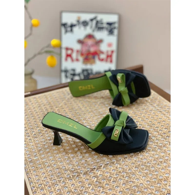 Fashionable Bow Tie Square Toe Slim Heel Women's Shoes