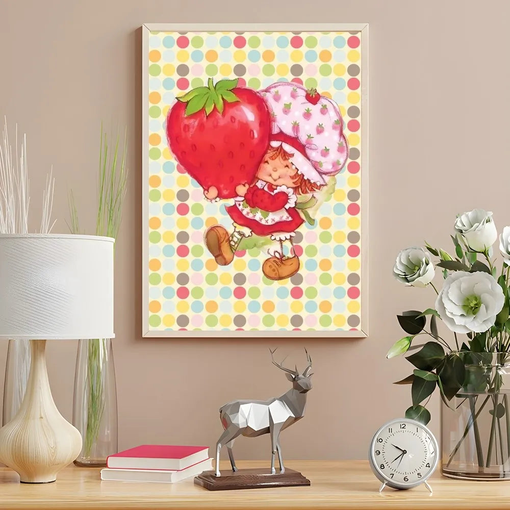Cartoon Strawberry Shortcake Poster Cute Pink Room Decor Printing Home Decoration Waterproof Bathroom Room BedRoom Posters