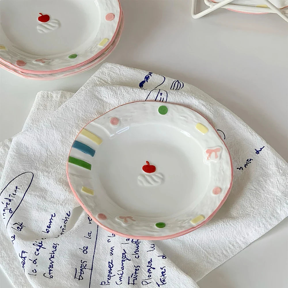 Porcelain Korean Style Cute Hand-Painted Dinnerware Cake Dessert Plates