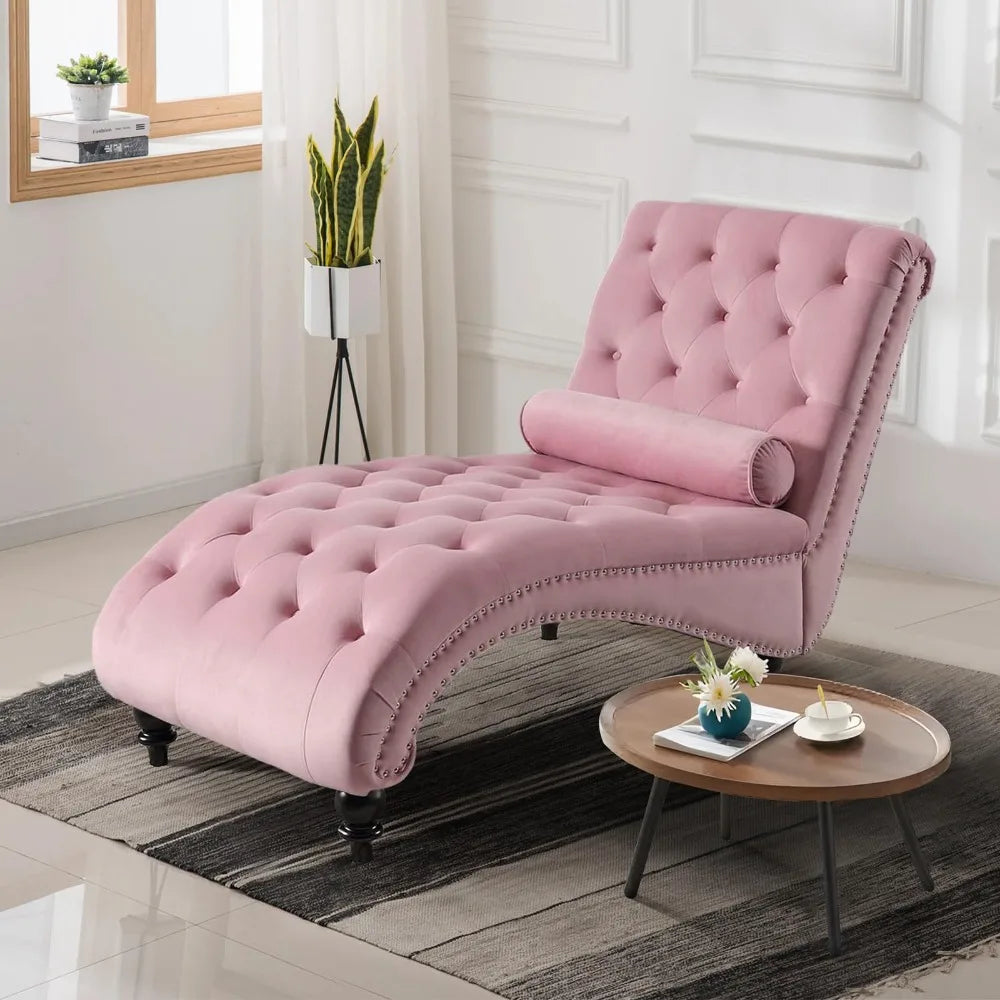 Chaise Lounge Chair Indoor, Modern Button Tufted Velvet Upholstered Leisure Accent Chair, Recliner Sofa Single Sleeper Sofa