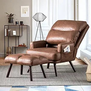 Living Room Chair Set with Recliner Accent Chair and Ottoman with Side Bags