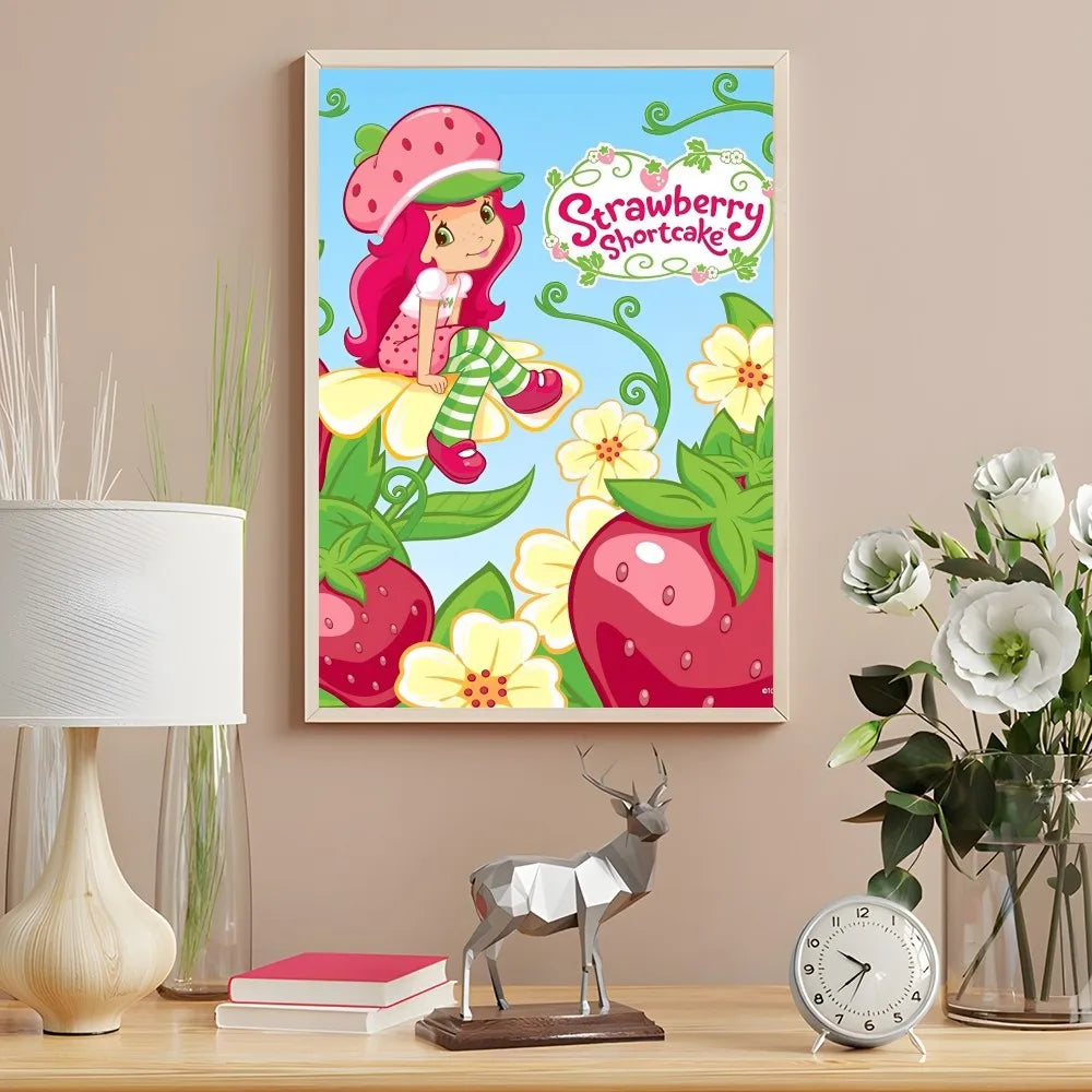Cartoon Strawberry Shortcake Poster Cute Pink Room Decor Printing Home Decoration Waterproof Bathroom Room BedRoom Posters