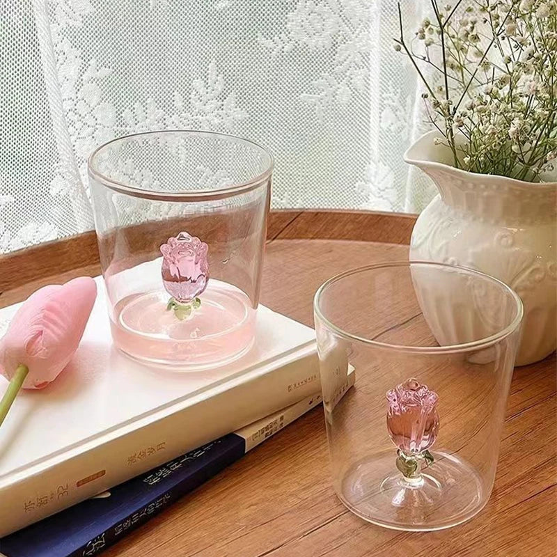Cute Creative 3D Glass Cups Transparent Mugs With Handle