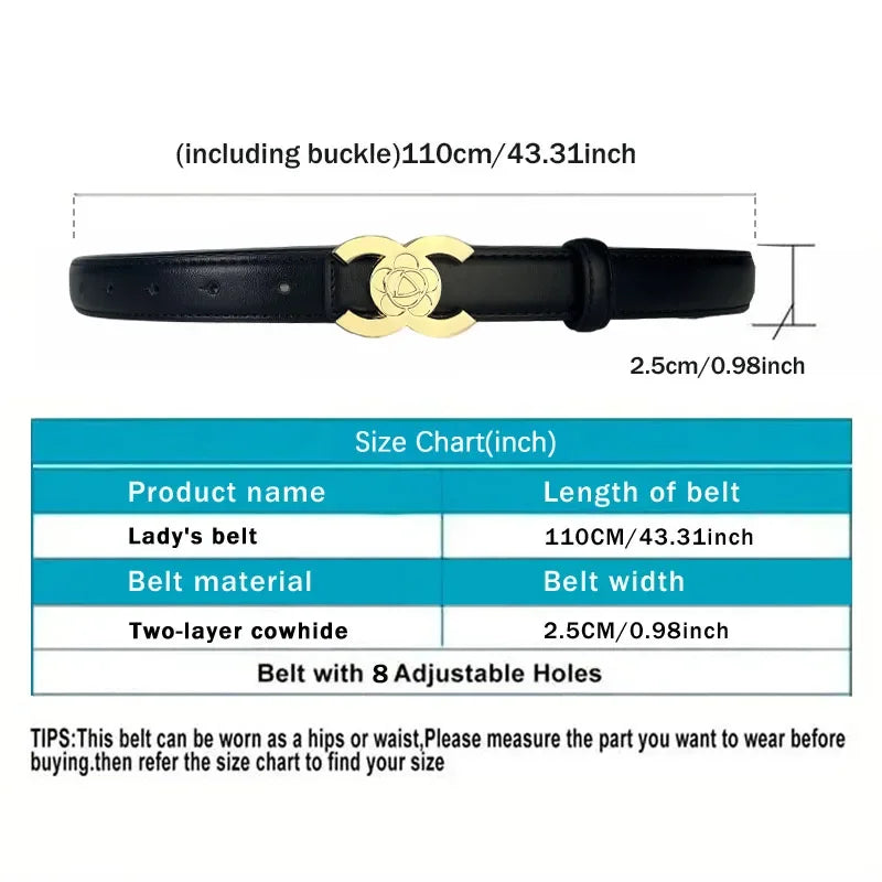 Women's Versatile Belt, Elegant Retro Style, Square Alloy Buckle