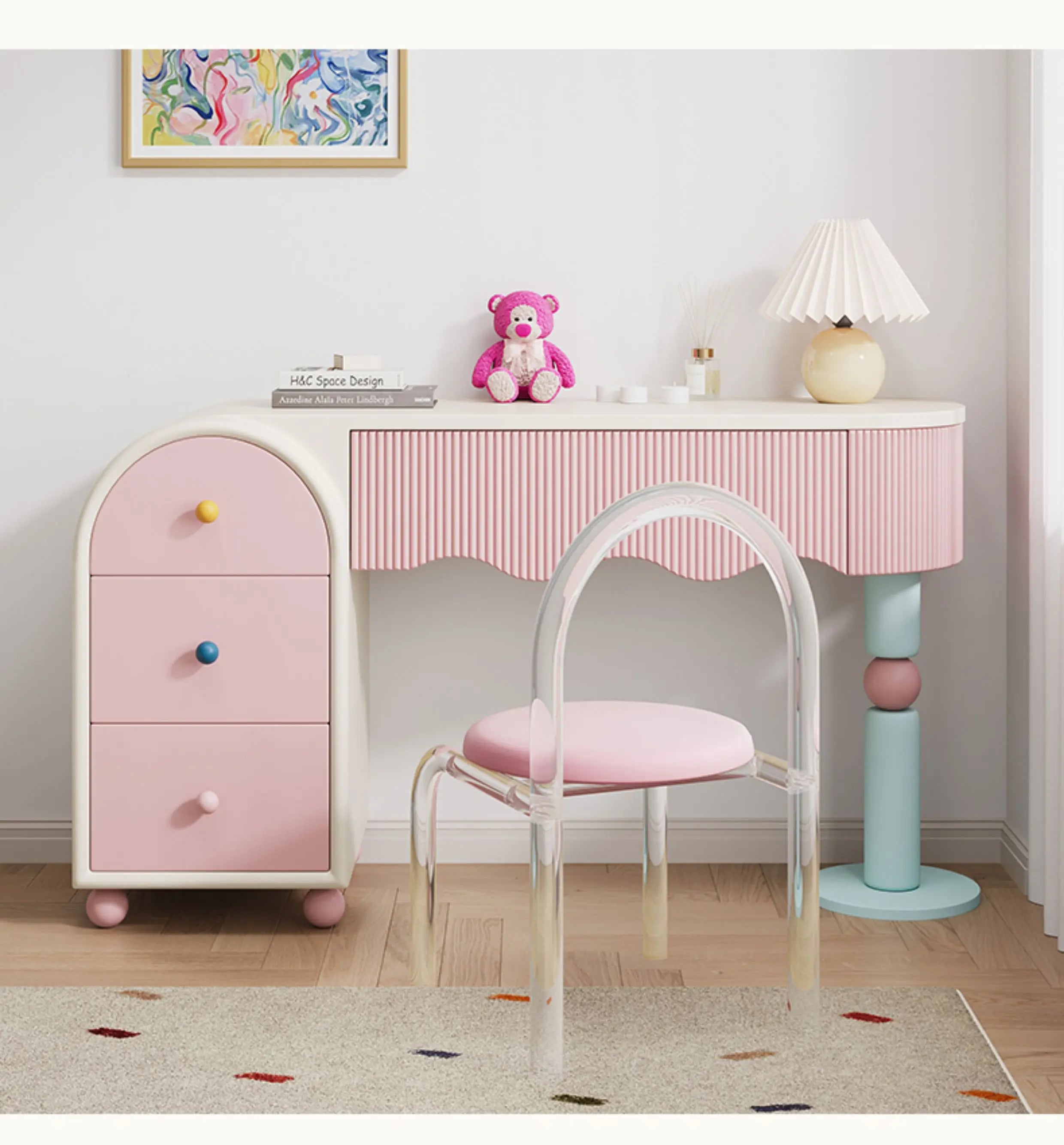 Pink Dresser, Bedroom Dresser, Cream Wind Solid Wood Integrated Chest Cabinet, Makeup Table, Storage Cabinet