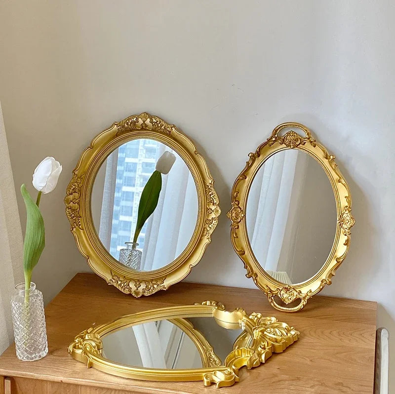 Vanity Mirrors Baroque Frame Mirror Gold Shield Wall Decorative Mirrors Plate
