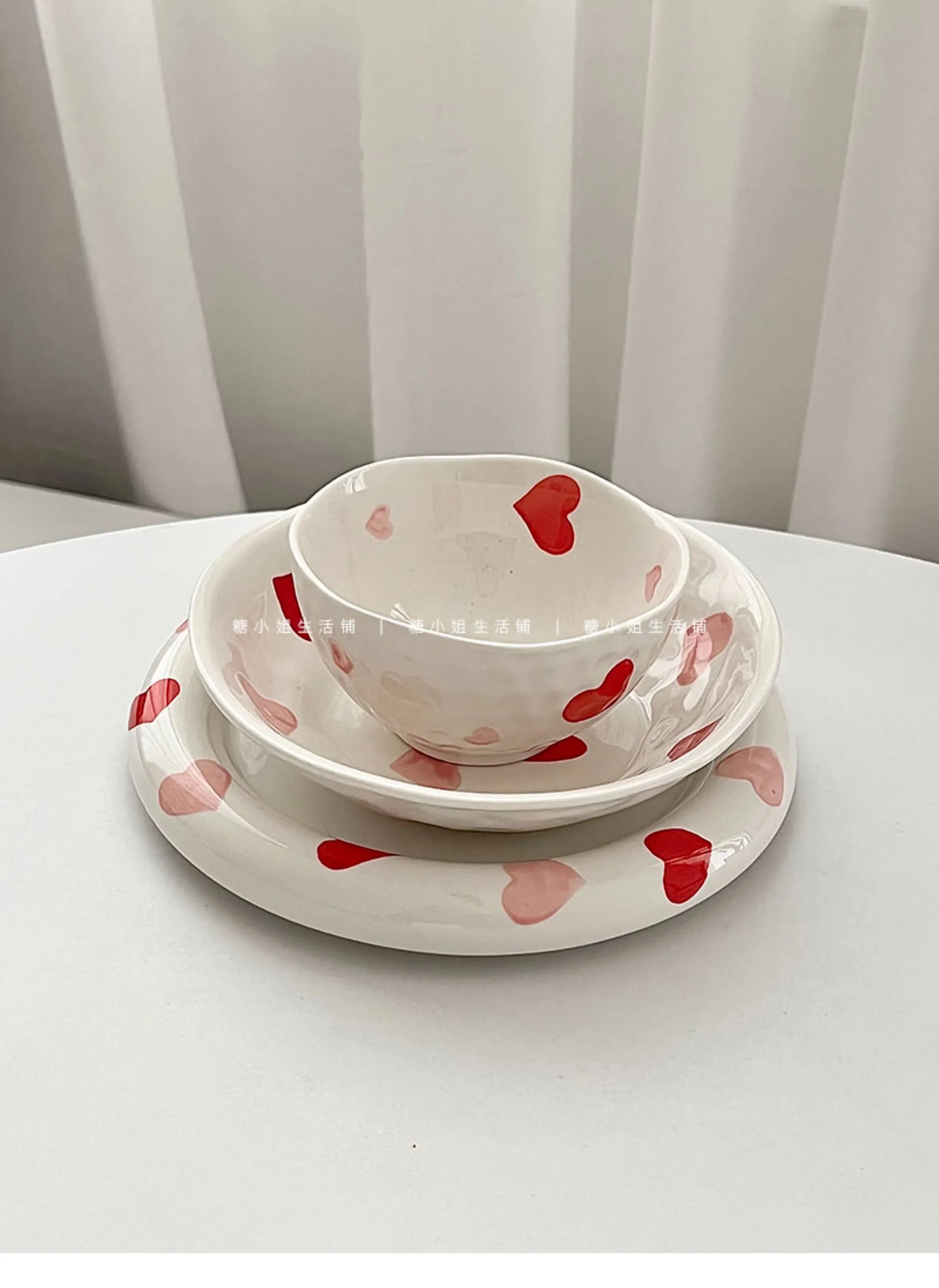 Love Ceramic Plate Bowl 8-inch Beautiful Spoon Small Fresh Dining Plate Three Piece