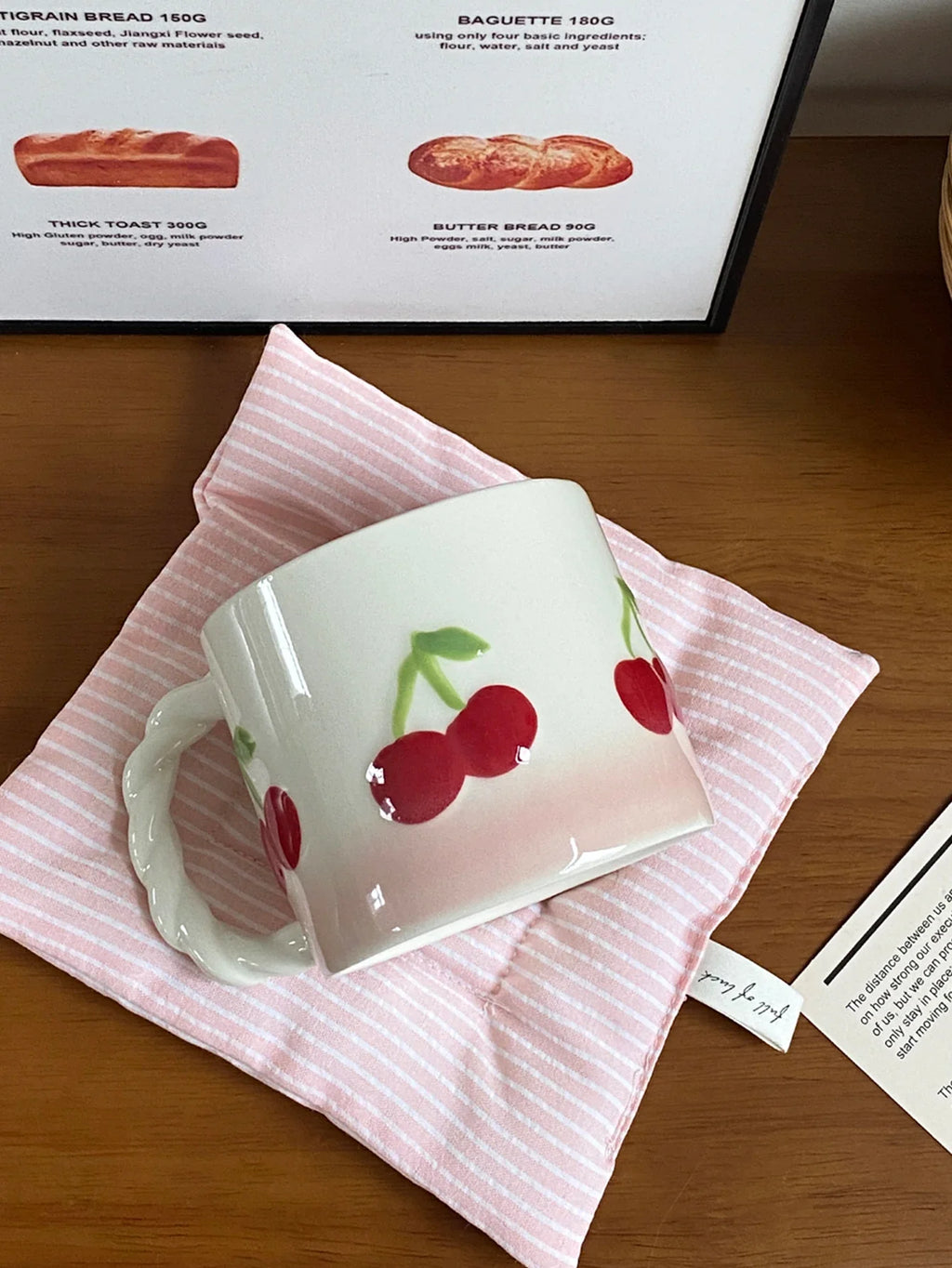 Pink Cherry Ceramic Mug, Twist Handle Ceramic Exquisite Pink Gradient Cup