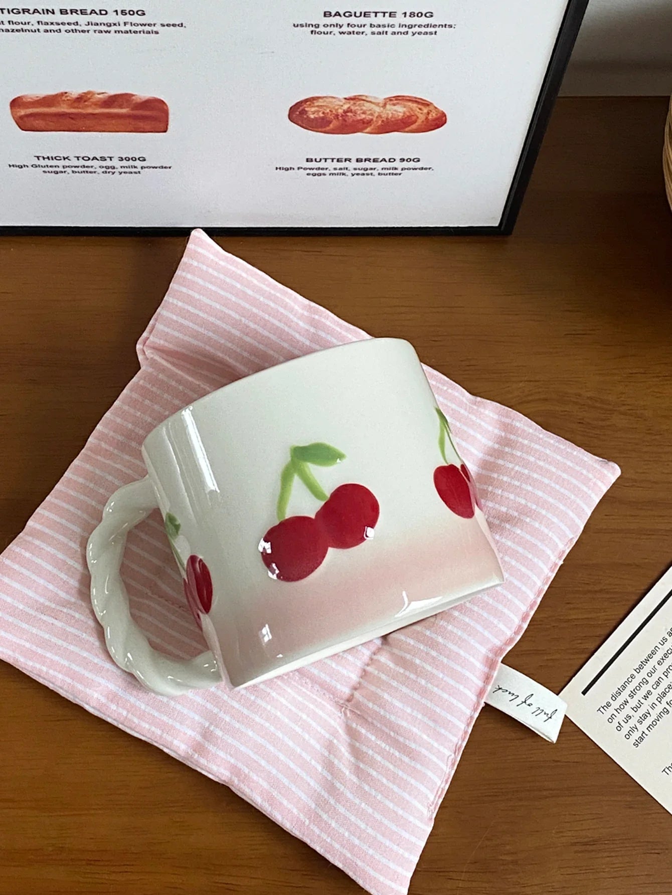 Pink Cherry Ceramic Mug, Twist Handle Ceramic Exquisite Pink Gradient Cup