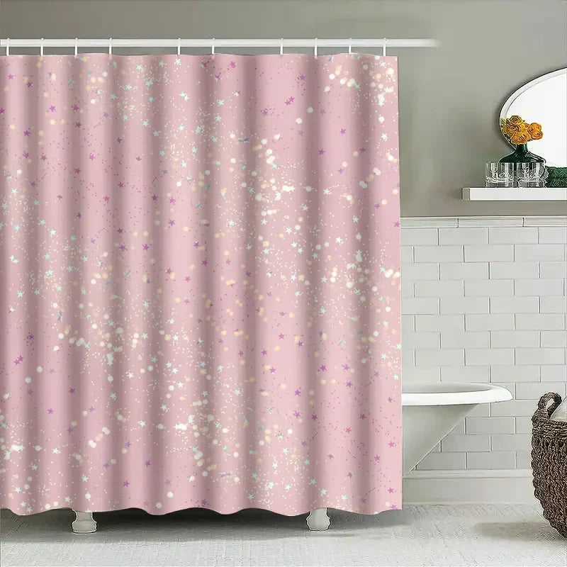 Sparkling Stars Shower Curtain Pink Pastel Decor for Bathroom