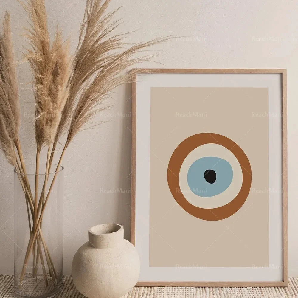 Traditional Evil Eye Flowers Pink Wall Art  MidCentury Modern Boho Decor Minimalist Digital Print Printable Canvas Painting