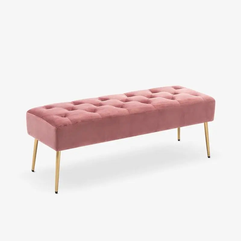 Velvet Tufted Bench with Gold Legs â€?Modern Upholstered Entryway & Bedroom Seating, 46â€?Wide