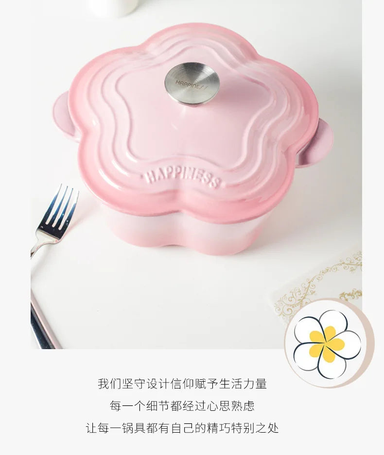 Petal Cast Iron Pots Dutch Oven Binaural Enamel Pot for Bake Bread and Casserole Dish Braising with Lid for All Heat Source