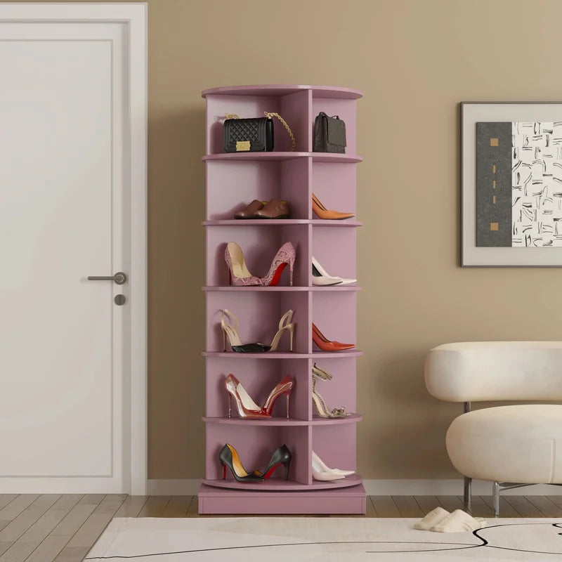 New 360-Degree Rotating Pink Shoe Cabinet with 7 Layers for Storing Up to 28 Pairs of Shoes