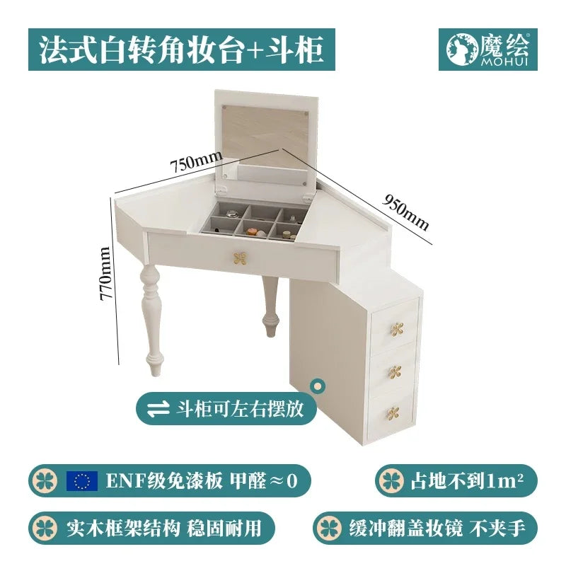 Small Pink Makeup Vanity Table with Mirror and Drawers for Bedroom Storage - Stylish Coiffeuse Furniture