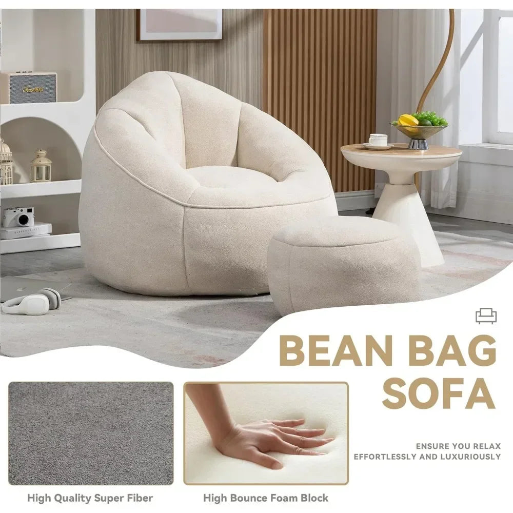 New Beanbag chair and footstool, comfortable beanbag sofa chair, high-pressure foam couch, used in living room and bedroom