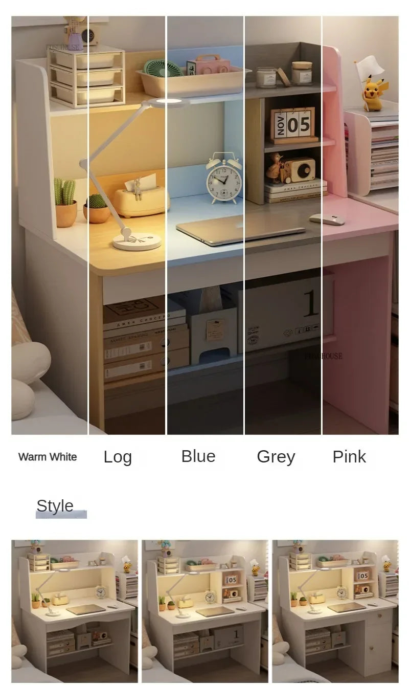 Girl Pink Bookshelf and Bookcase Integrated Study Desk with Storage Gaming Table Modern Office Furniture