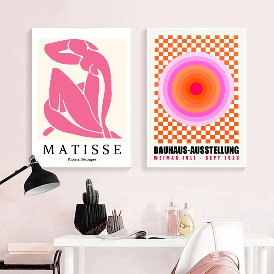 Pink Matisse Flower Market Bauhaus Cocktail Abstract Gallery Wall Art Canvas Painting Poster Print Picture