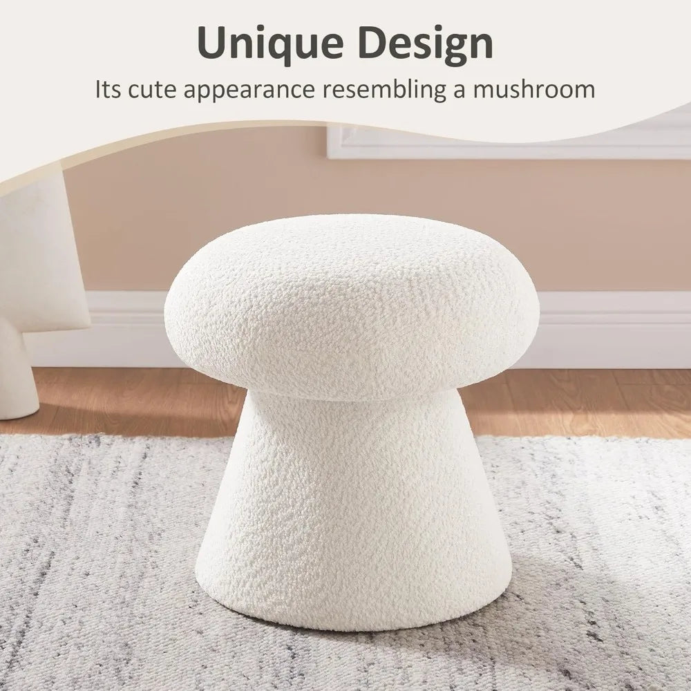 Luxury Light Mushroom Foot Rest Stool, Small Upholstered Footstool Ottoman for Makeup, Living Room, Bedroom, Stools & Ottomans