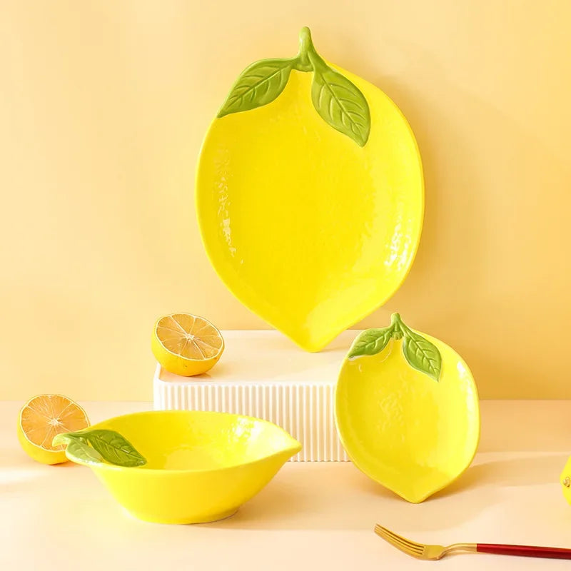 Lemon Shaped Ceramic Dinner Plate Soup Bowl - Fruit Snack Dishes Tableware