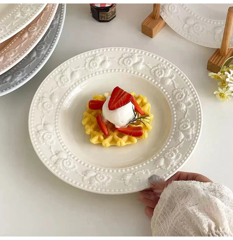 Round Porcelain Dinnerware Dessert Cake Afternoon Tea Fruit Plates