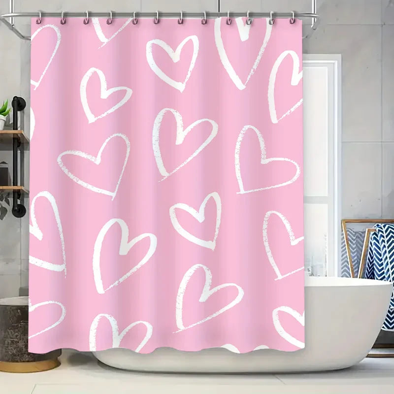 Pink Heart Shower Curtain Waterproof Bathroom Accessory