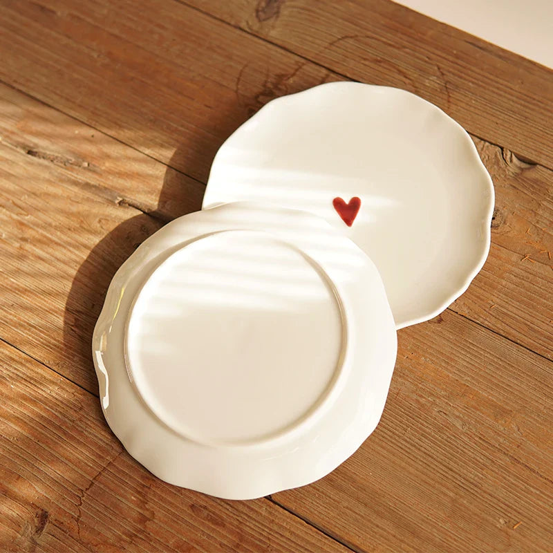 Embossed Love Plate Irregular Design Dessert Cake Plates Exquisite Ceramic Tableware