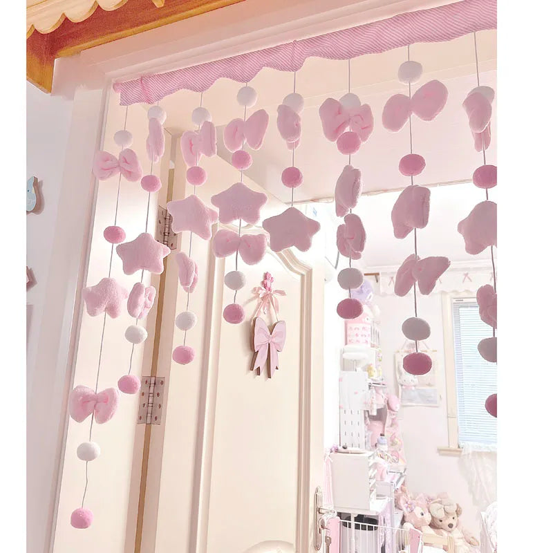 Pink Cute Bow Short Curtain Thread Partition Hanging Window Decor  Doorway Curtains