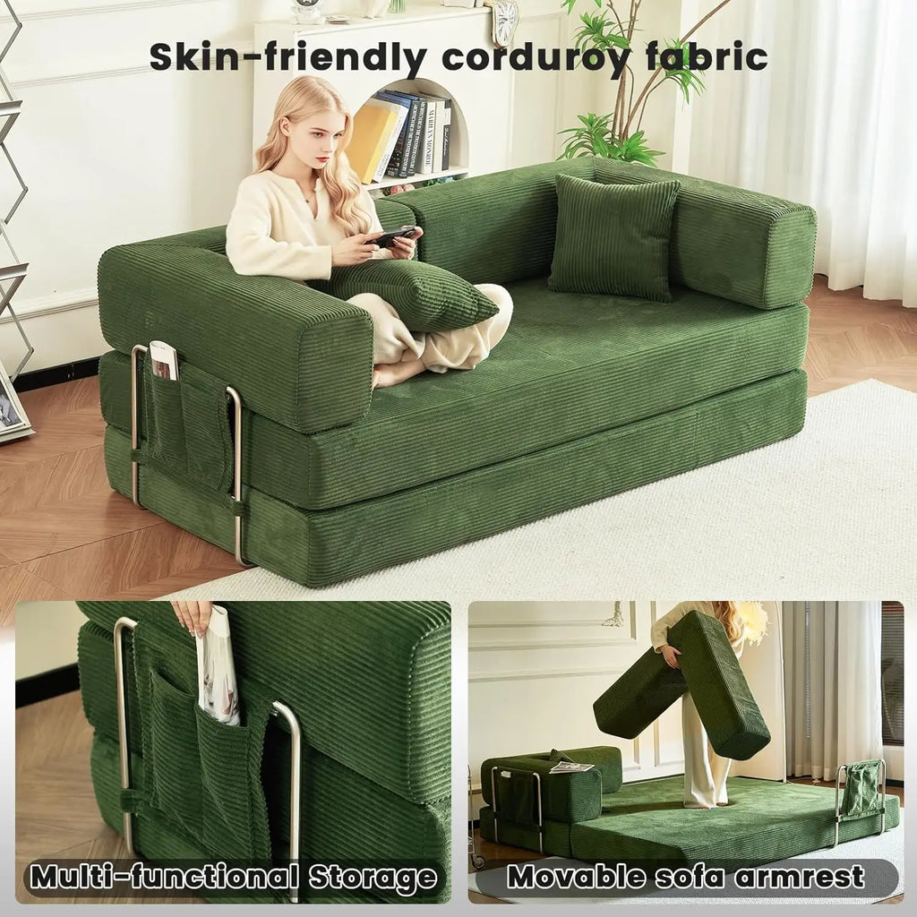 Combination Modular Sofa Living Room Folding Sofa Bed Convertable Corduroy Couch Floor Sleeper 4-in-1 Comfy Foldable Lazy
