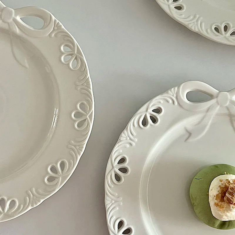 French Bow Dessert Plate Cake Western Cuisine Plate Exquisite Salad Ceramic Flat Plate
