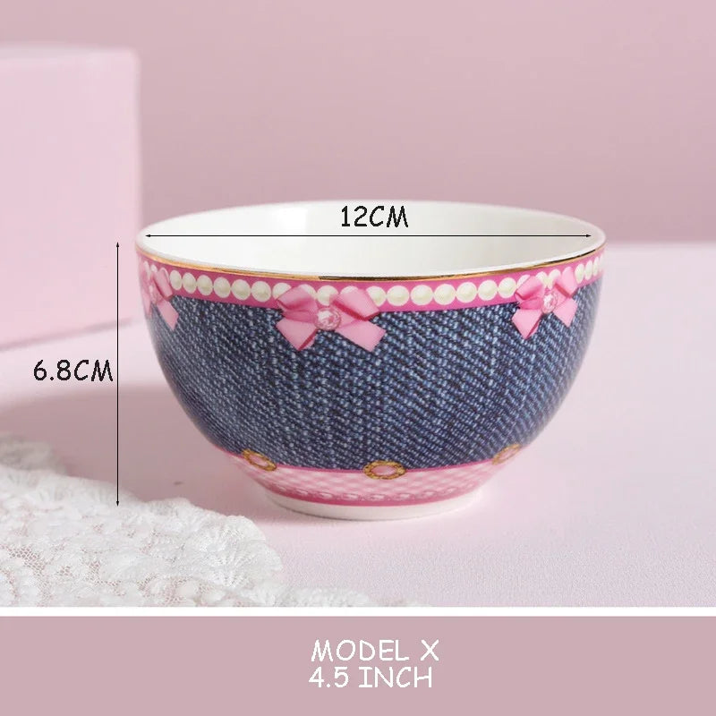 Pink Heart Shaped Dining Plate, Breakfast Tray, Ceramic Lace, Leopard Pattern Tableware, Afternoon Tea Salad Dessert