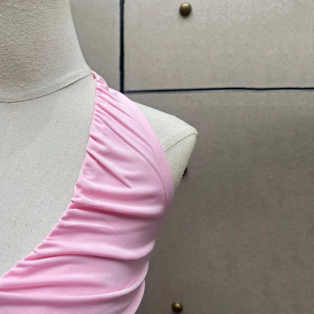 Handmade Floral Pink Women Sexy Backless Elegant Neck Sleeveless Tank Top