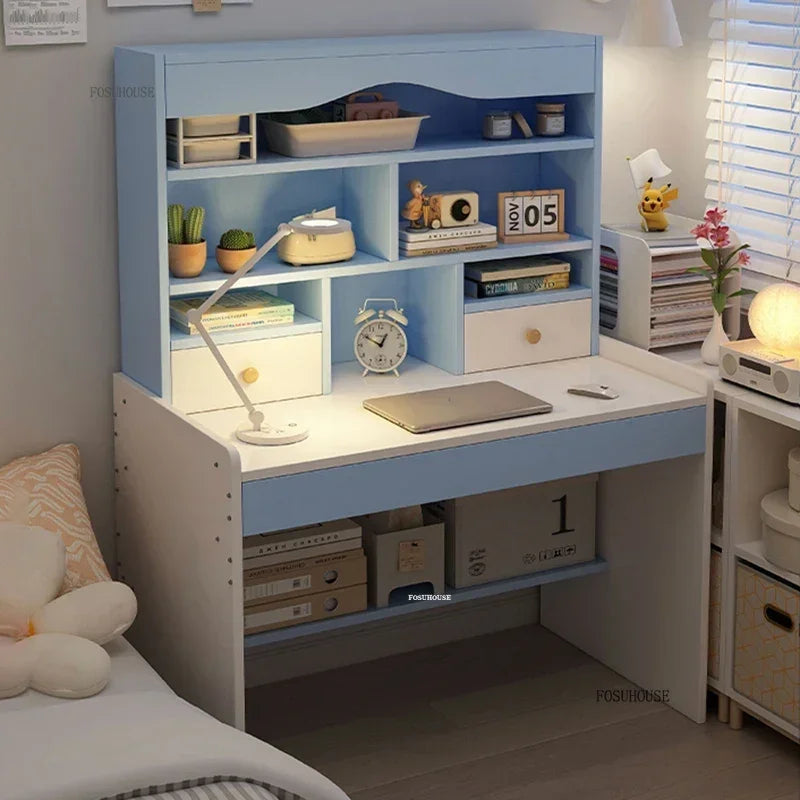 Girl Pink Bookshelf and Bookcase Integrated Study Desk with Storage Gaming Table Modern Office Furniture