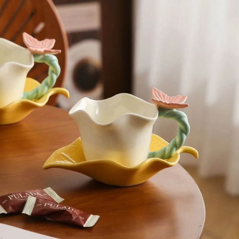 Exquisite Butterfly Floral Shape  Afternoon Tea Flower Mug