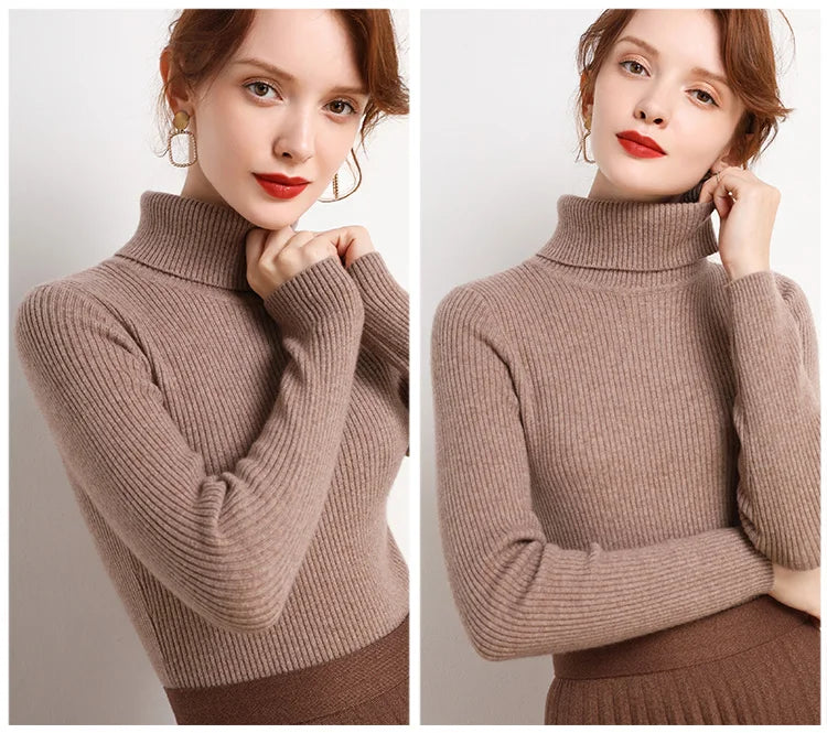 Women Fall Turtleneck Sweater Knitted Soft Pullovers Cashmere Jumpers Basic Soft Sweaters For Women Autumn Winter