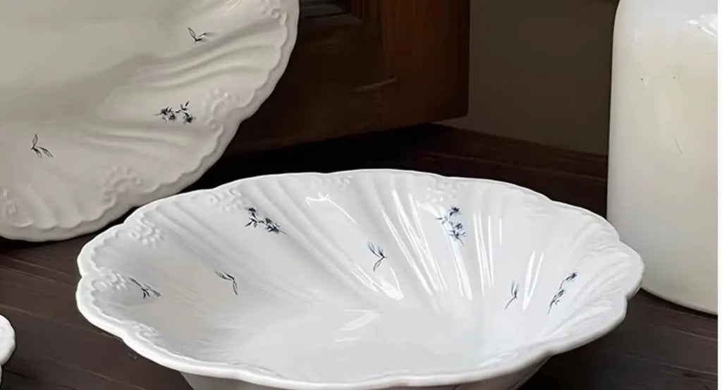 Ceramic Floral Bowl Dish Set Oval Plate New French Medieval High-end Cup Dish Set