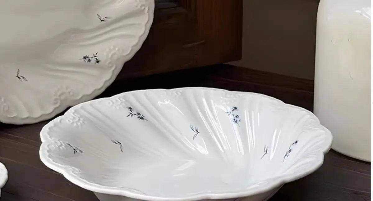 Ceramic Floral Bowl Dish Set Oval Plate New French Medieval High-end Cup Dish Set