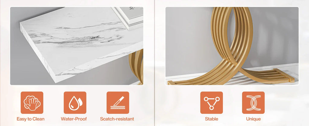 Tribesigns Gold Entryway Table, Modern 39-Inch Console Faux Marble Narrow Wood Sofa with Geometric Metal Legs