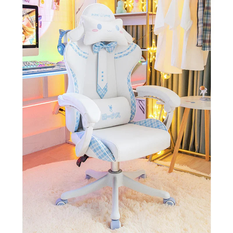 Cute Girl Gaming Chair New Fashion Bow Tie Computer Chair Net Red Anchor Game Chair Comfortable Reclining 360° Swivel Chair
