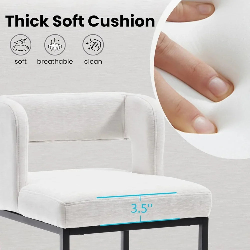 Modern Bar Stools Set of 2, 26'' Counter Height Bar Stool with Sturdy Metal Steel Frame, Chenille Upholstered Barstools with Back