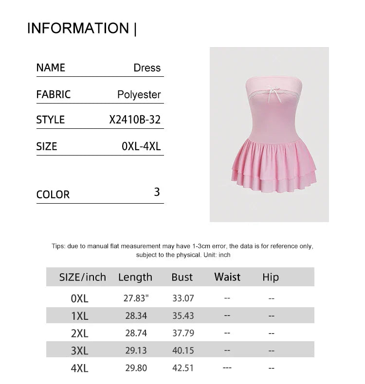 Plus Size Contrasting Lace Ruffle Hem Tube Dress Y2K Clubwear Fake Day Dresses Women's Mini Short Women's Sets
