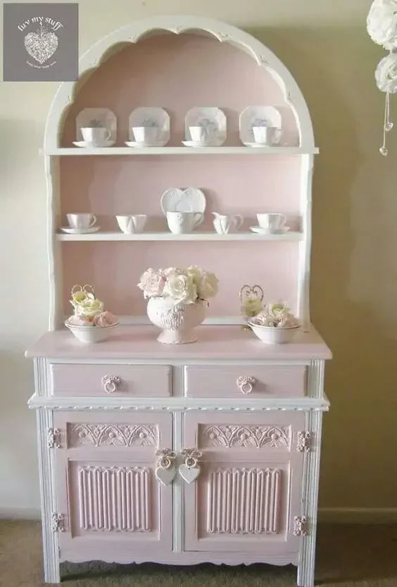 French Solid Wood Carving Flower Bookcase Dining Side Pink Princess Cabinet