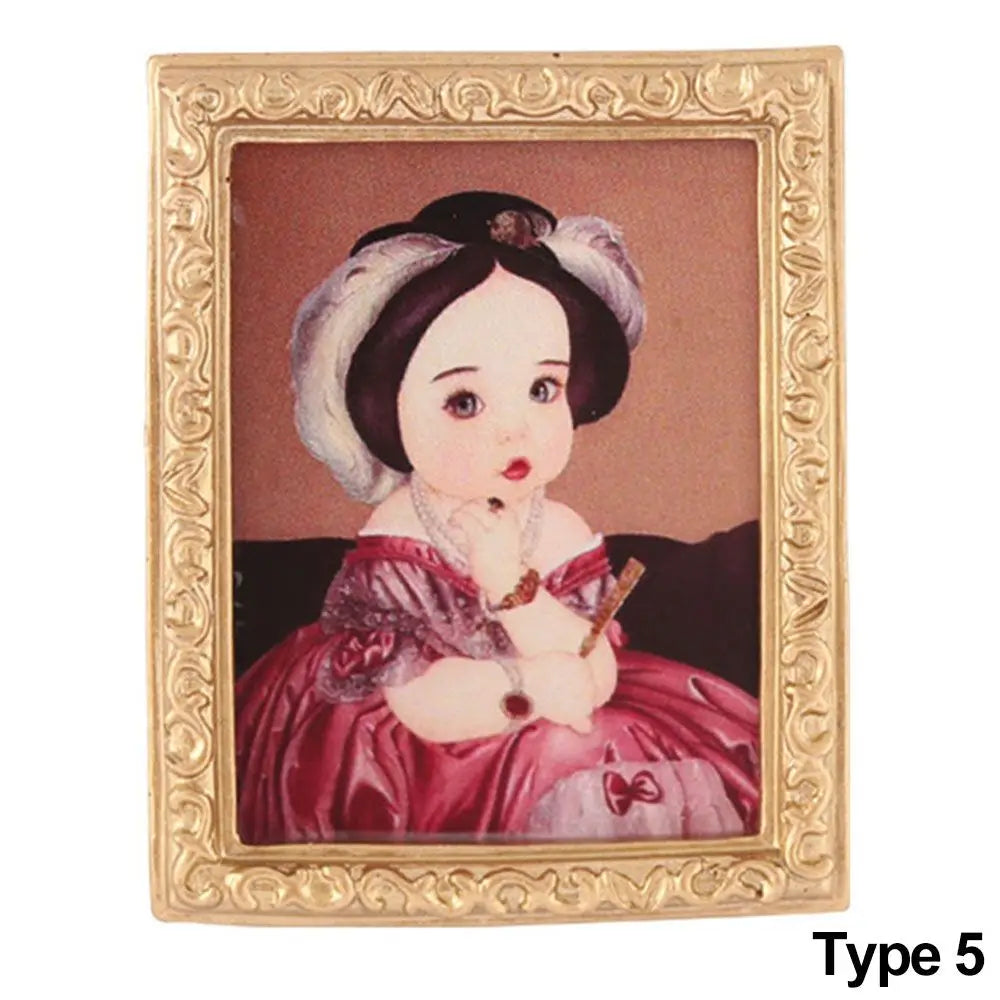 Mini Resin Wall Picture Vintage Framed Photos Miniature Oil Painting Accessories