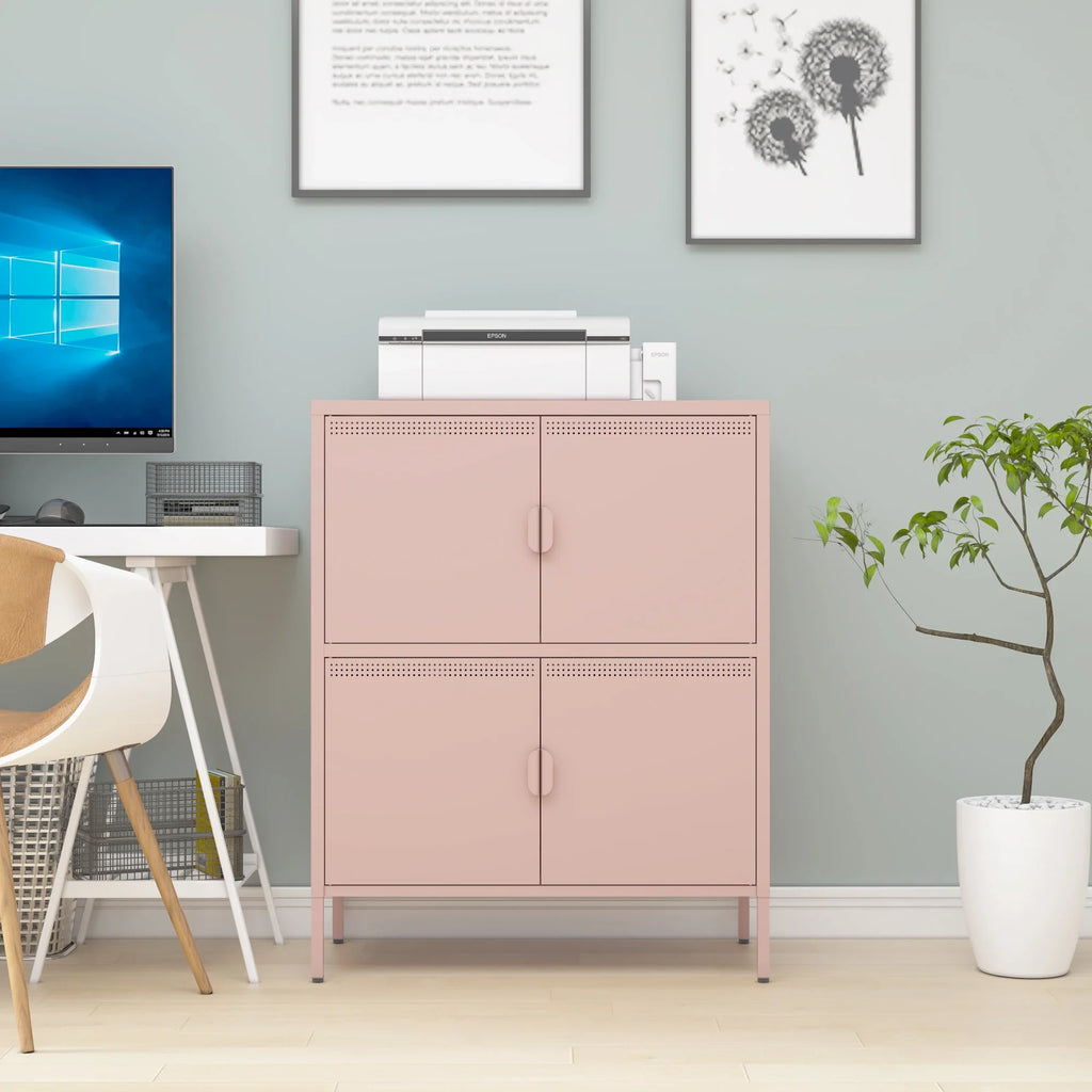 Metal Locker Storage Cabinet with 4 Doors, Metal Cabinet,Locker Dresser Cabinet for Home Office (Pink)