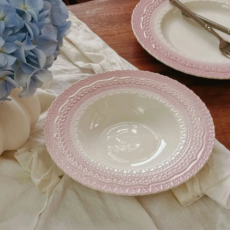 Pink Ceramic Plate French Underglaze Colored Plate Dinner Set Plates and Dishes