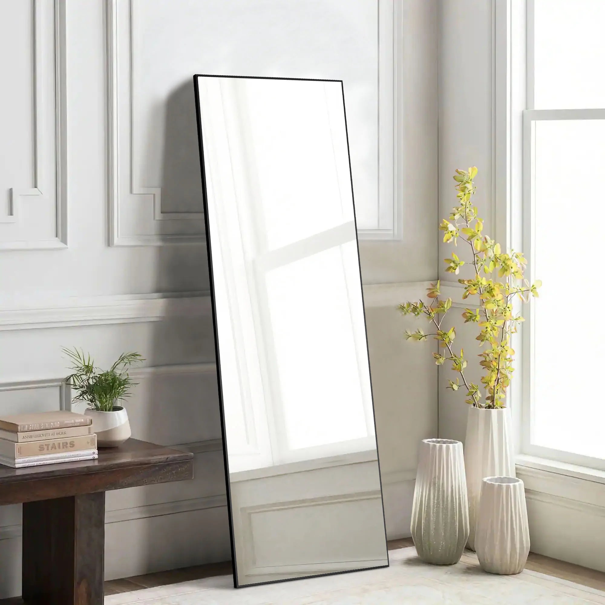 Full Length Arched Right Angle Mirror with Stand, Sturdy Aluminum Alloy Frame